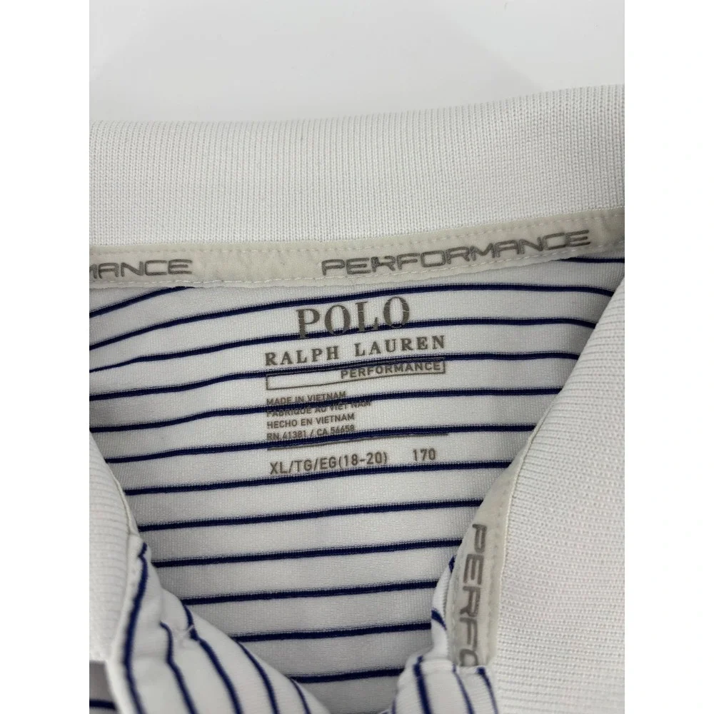 Polo Ralph Lauren Performance Men XL Striped Golf Polo Shirt Navy White